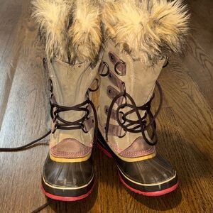 Sorel Gray and Brown Fur-Trimmed Winter Boots